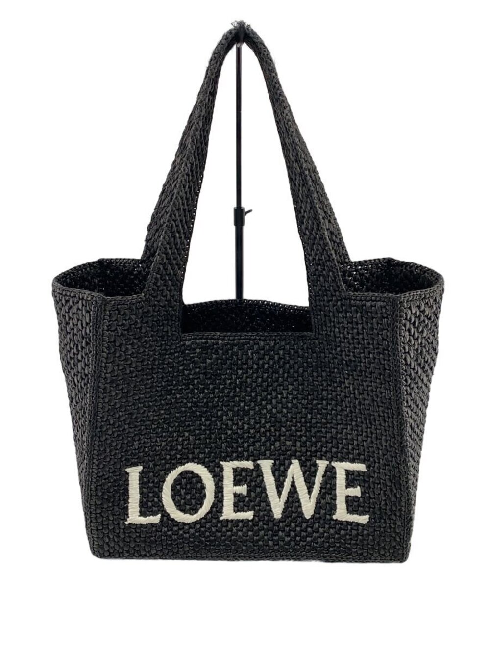 Loewe x Paula Ibiza Font Tote Raffia handwoven raffia embroidered Black